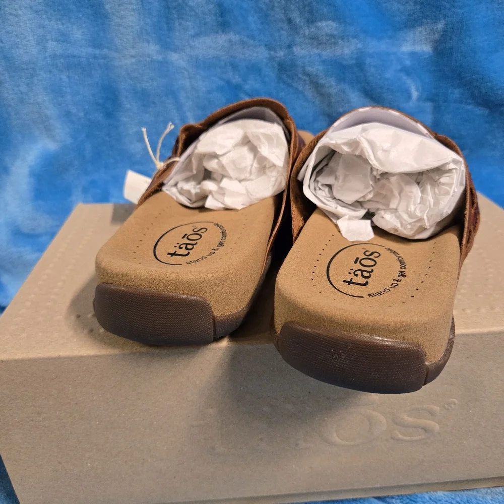 Taos Footwear Cognac Tan Woven Leather Slide Sandal